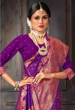Purple Weaving Silk Saree With Zari Border Tassal Pallu Blouse Piece