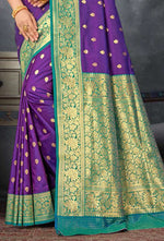Purple With Teal Blue Woven Art Silk Saree With Blouse Piece