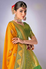 Amber Yellow With Lime Green Woven Art Silk Saree