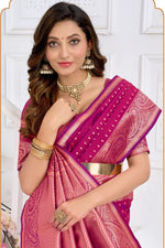 Ruby Pink With Weaving Zari Border Silk Saree