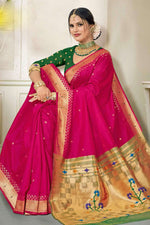 Ruby With Green Art Silk Paithani Saree With Blouse Piece