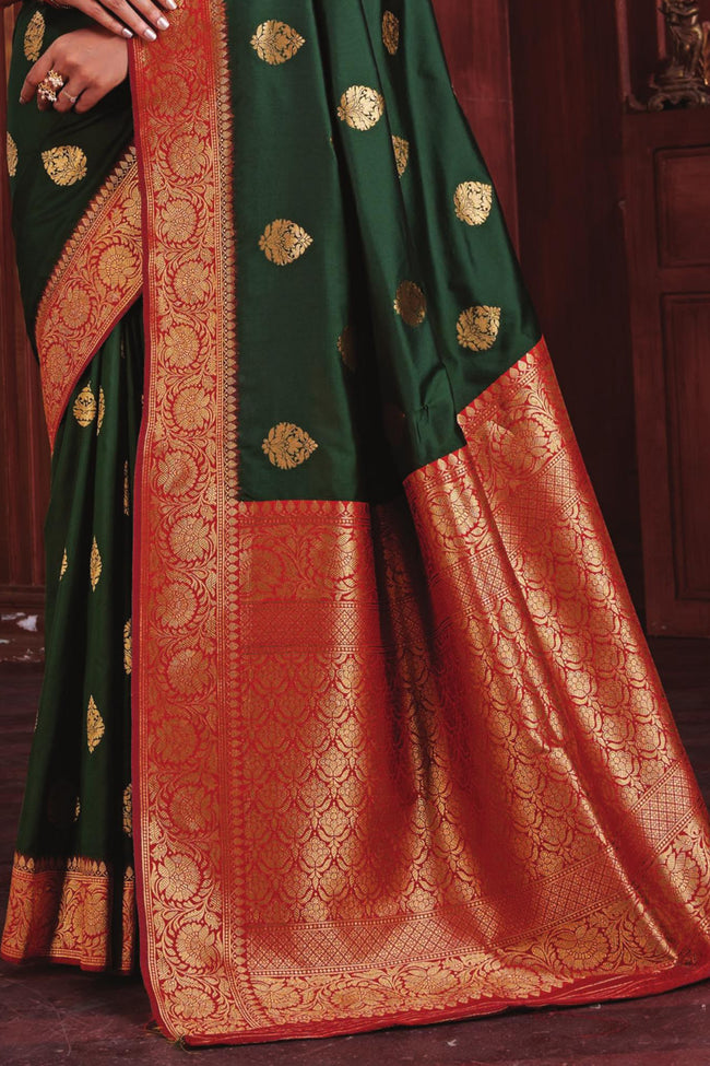 Bottel Green with Red Border Silk Wedding Saree