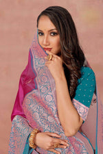 Rani Pink With Auqa Weaving Work Festive Wear Saree