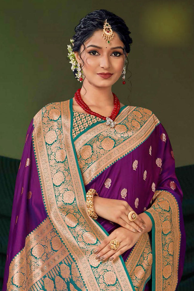 Purple Woven Art Silk Saree With Blouse Piece