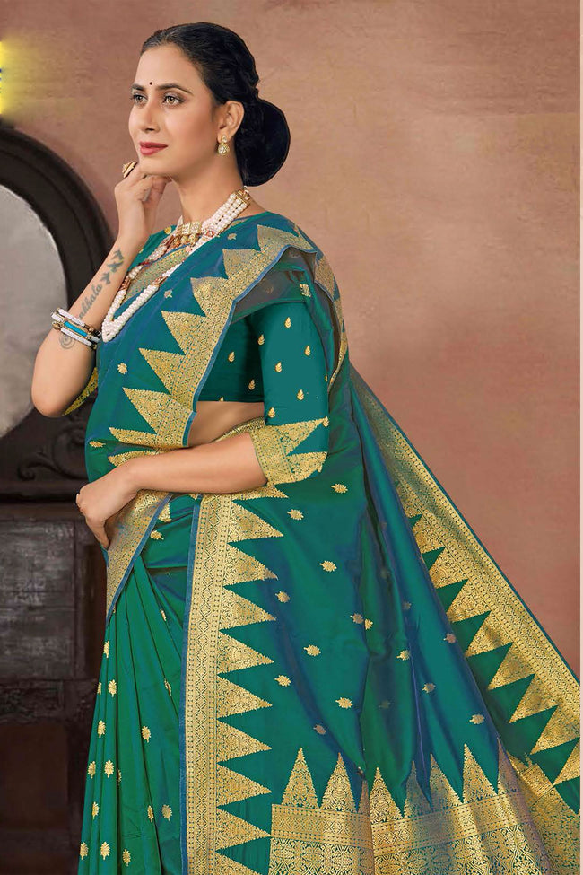 Rama Green Wedding Wear Woven Art Silk Saree With Blouse Piece