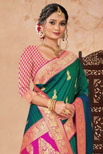 Teal Green With Rani Pink Woven Art Silk Saree