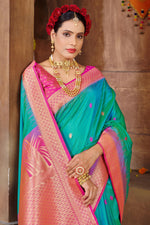 Light Sea With Pink Border Silk Traditional Saree