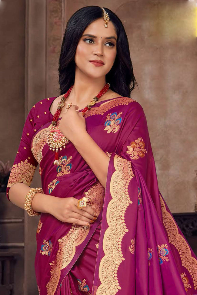 Burgundy Embroidered Art Silk Saree With Blouse Piece