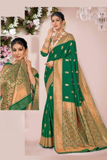 Forest Green Woven Art Silk Saree With Blouse Piece