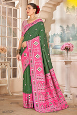 Green With Pink Weaving Patola Silk Traditional Saree