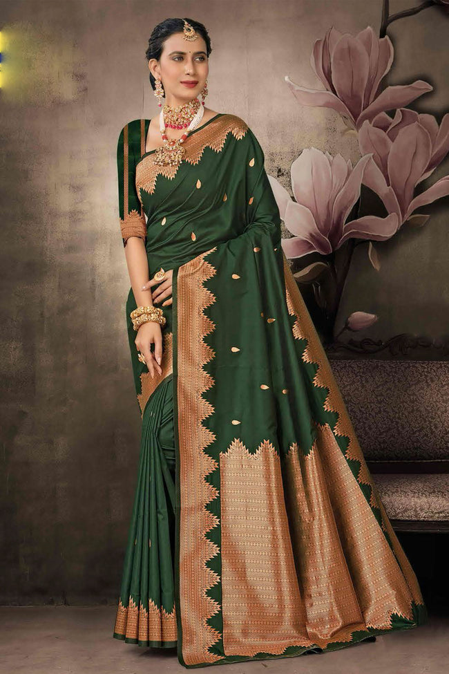 Bottle Green  Art Silk Traditional Saree With Blouse Piece