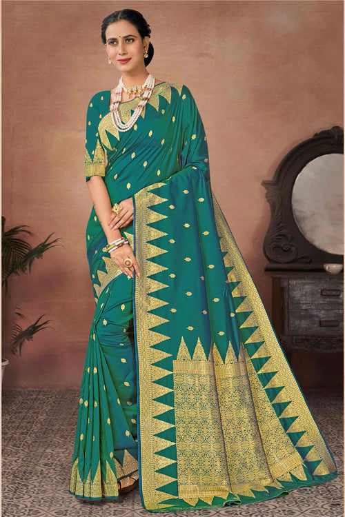 Rama Green Wedding Wear Woven Art Silk Saree With Blouse Piece