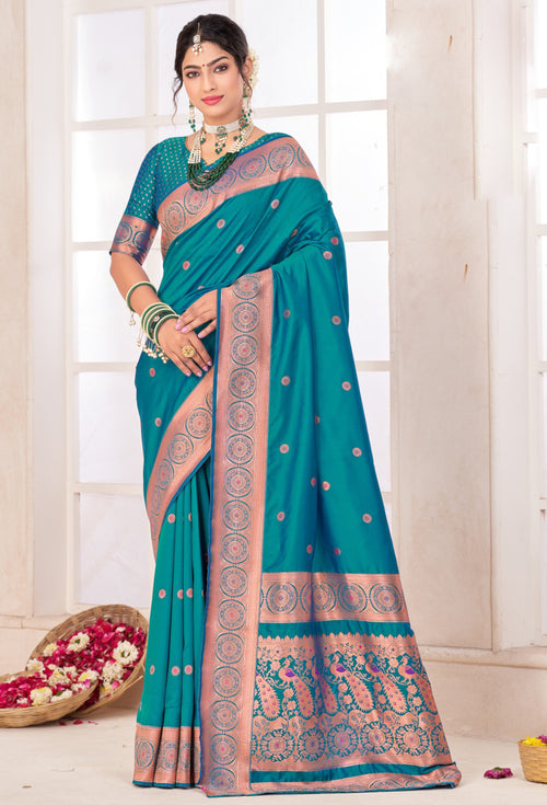 Teal Arts Silk Paithani Saree With Blouse Piece