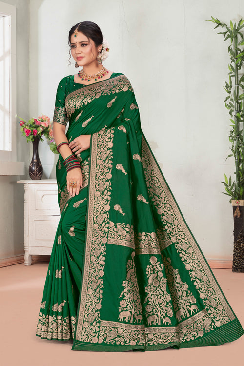 Dark Green Festive Wear Banarasi Art Silk Saree