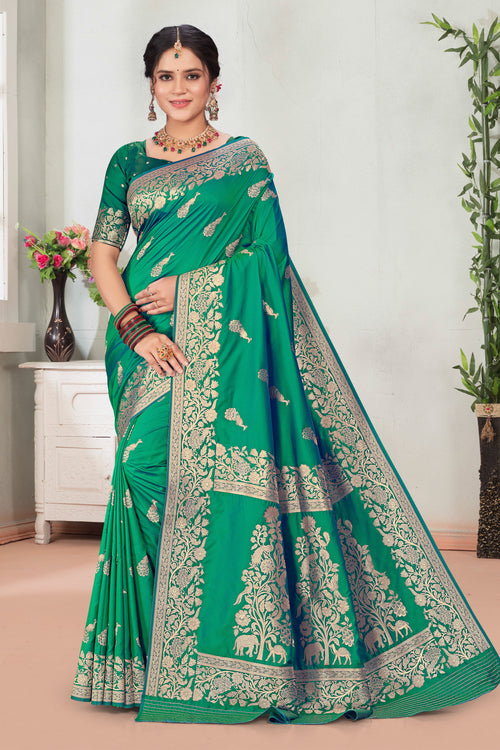 Teal Green Festive Wear Banarasi Art Silk Saree