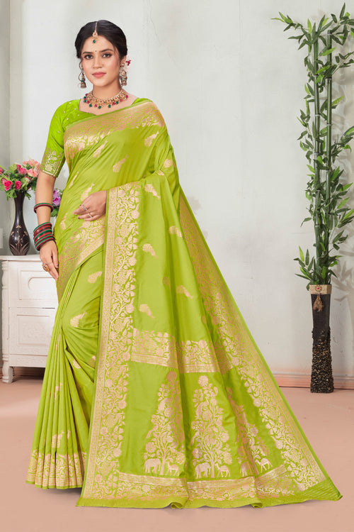 Light Green Woven Banarasi Art Silk Saree