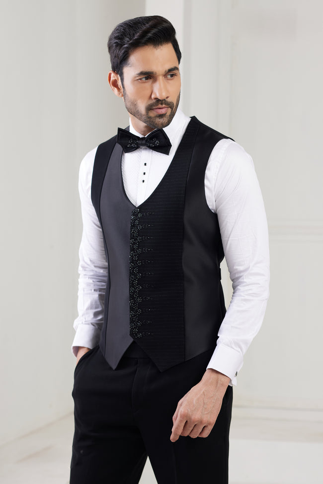 Black Color Sequins Embroidered For Wedding Mens Suit