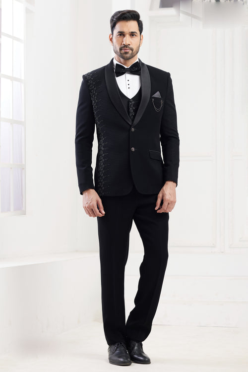Black Color Sequins Embroidered For Wedding Mens Suit