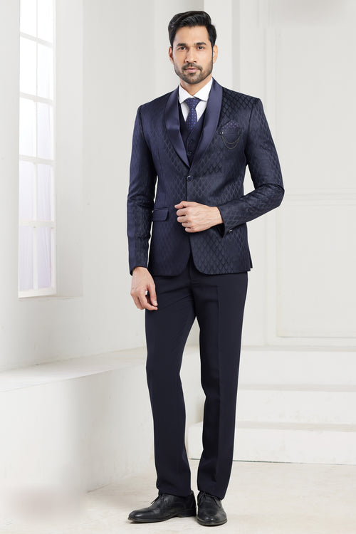 Teal Blue Imported 3 Piece Wedding Suits For Men