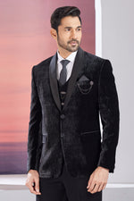 Black Embroidered Tuxedo Suit In Emboss Fabric Mens suit