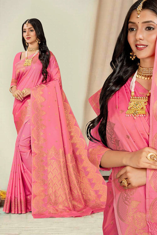 Light Peach Woven Art Silk Saree With Blouse Piece