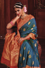 Elegant Blue with Red Border Art Silk Wedding Saree