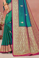 Turquoise With Pink Weaving Work Festive Wear Saree