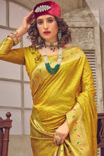 Golden Yellow & Gold-Coloured Ethnic Motifs Woven Design Silk Blend Banarasi Saree