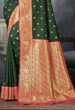 Forest Green With Red Woven Art Silk Saree With Blouse Piece