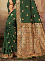 Dark Green Banarasi Silk Festival Traditional Saree With Blouse