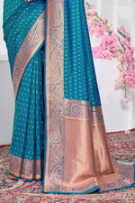 Teal Blue With Weaving Zari Border Silk Saree