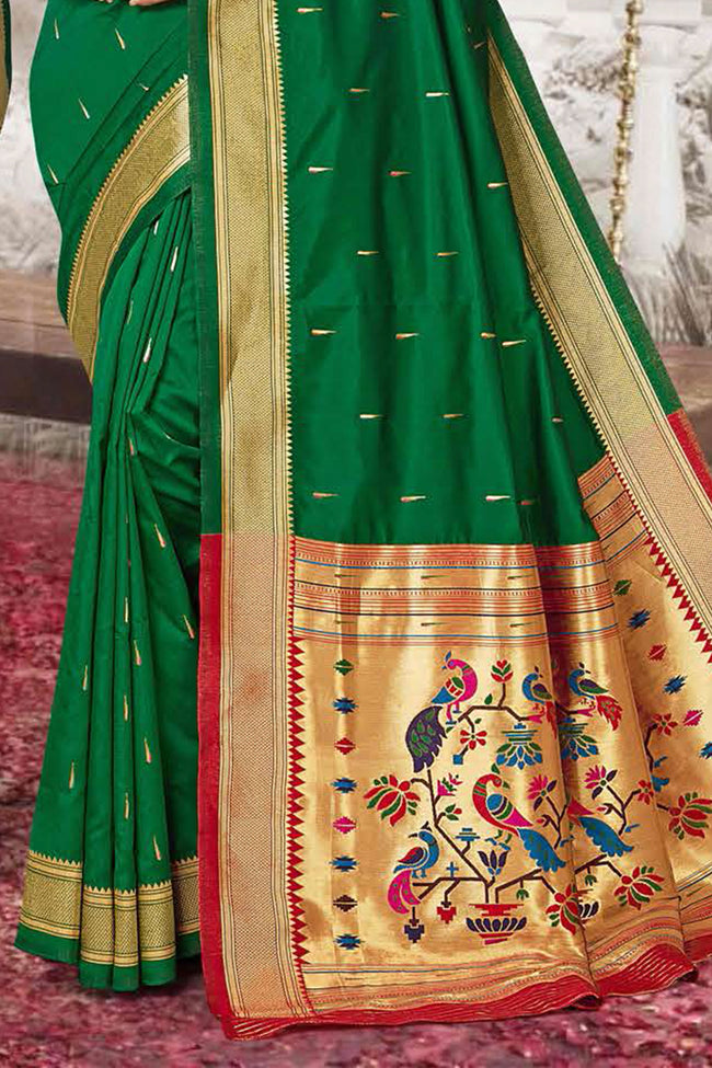 Forest Green With Red Woven Art Silk Paithani  Saree