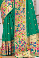 Blarney Green Banarasi Silk Saree With Paithani Pallu And Blouse Piece