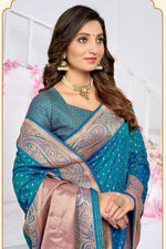 Teal Blue With Weaving Zari Border Silk Saree