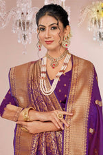 Purple Woven Art Silk Saree With Blouse Piece