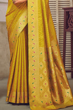 Golden Yellow & Gold-Coloured Ethnic Motifs Woven Design Silk Blend Banarasi Saree