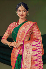 Forest Green Woven Art Silk Saree With Blouse Piece