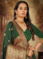 Dark Green Banarasi Silk Festival Traditional Saree With Blouse