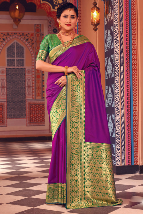 Purple Color Soft Woven Silk Saree And Woven Blouse Piece