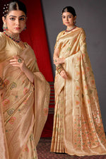 Golden Color Heavy Woven Silk Saree And Blouse Piece