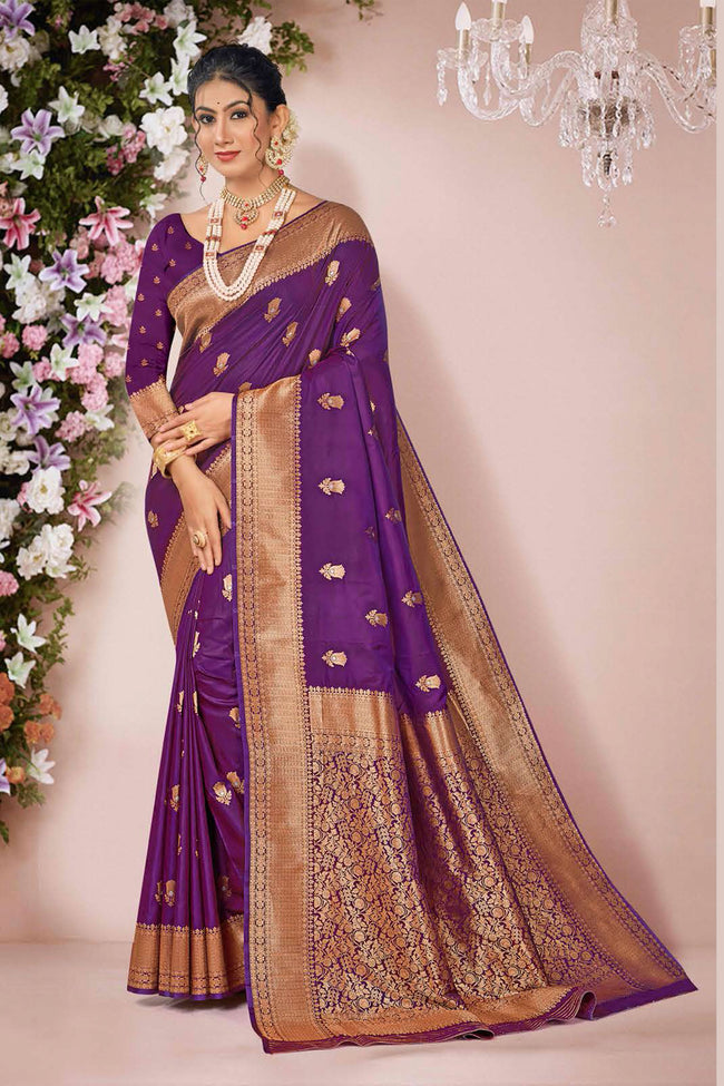 Purple Woven Art Silk Saree With Blouse Piece