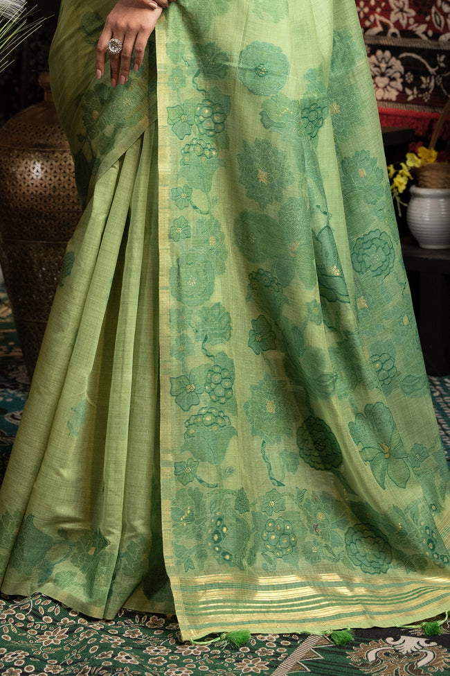 Green Soft Cotton Weaving Jamdani Saree