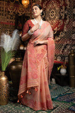 Light Peach Soft Cotton Weaving Jamdani Saree
