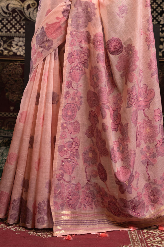 Rose Pink Soft Cotton Weaving Jamdani Saree