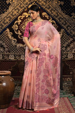 Rose Pink Soft Cotton Weaving Jamdani Saree