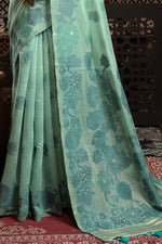 Turquoise Blue Soft Cotton Weaving Jamdani Saree