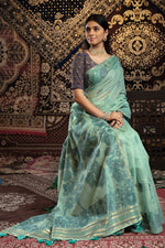 Turquoise Blue Soft Cotton Weaving Jamdani Saree