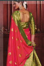 Peach with Green Border Art Silk Wedding Saree