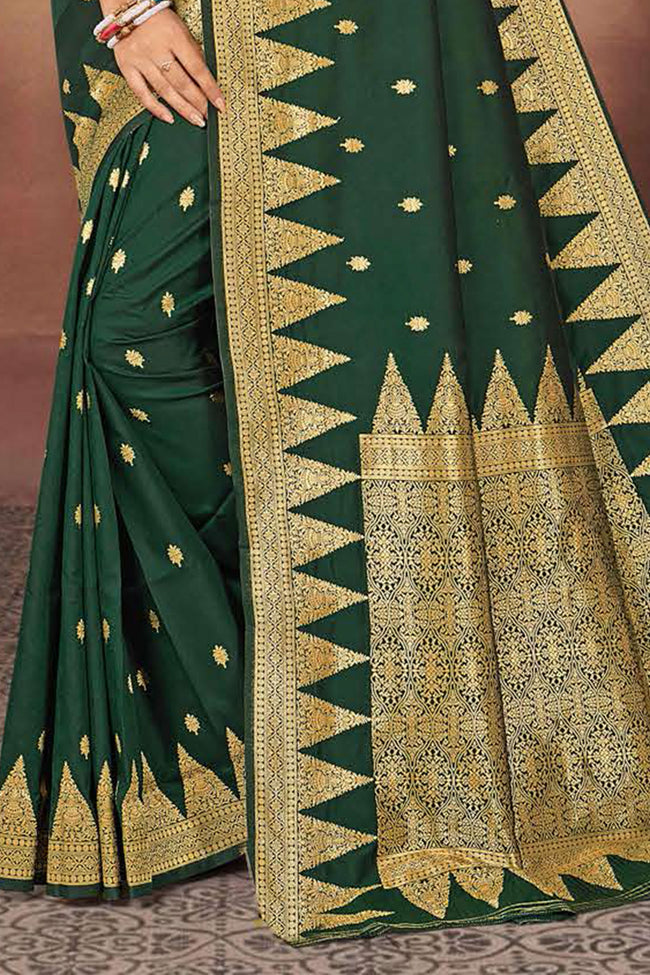 Forest Green Wedding Wear Woven Art Silk Saree With Blouse Piece