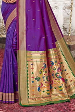 Purple With Green Woven Art Silk Paithani  Saree